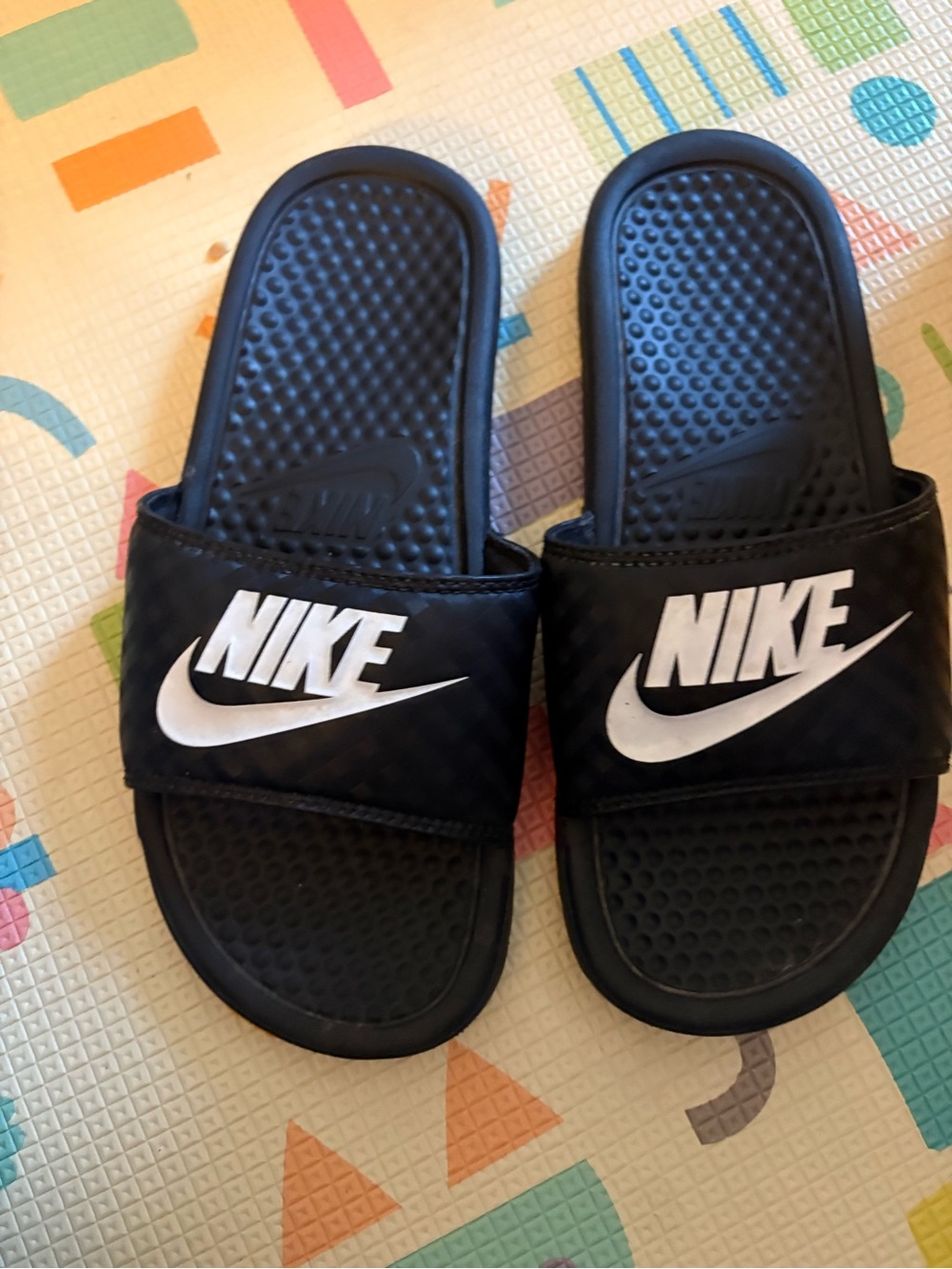 Nike Black Slide Sandals with White Logo women’s